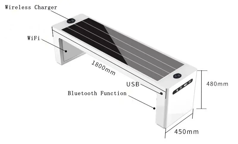 New Street Furniture Park Mobile Phone Charging Solar Garden Outdoor Benches
