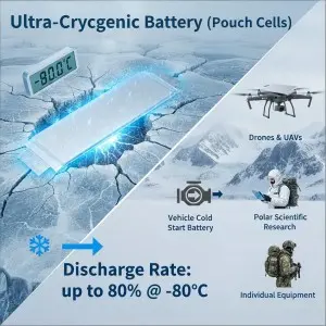 Ultra-Low Temperature Refrigeration Parts 3.4V Pouch Lithium Ion Battery-115Ah (-80º C-60º C) Ultra-Cryogenic Lithium Battery Cell for Cargo Drone/Vtol/Aircraft/Heavy Lifting